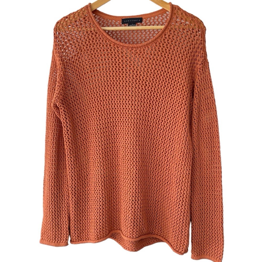 Sanctuary Open Knit Sweater Woman’s Small Burnt Orange Long Sleeve - Picture 1 of 8